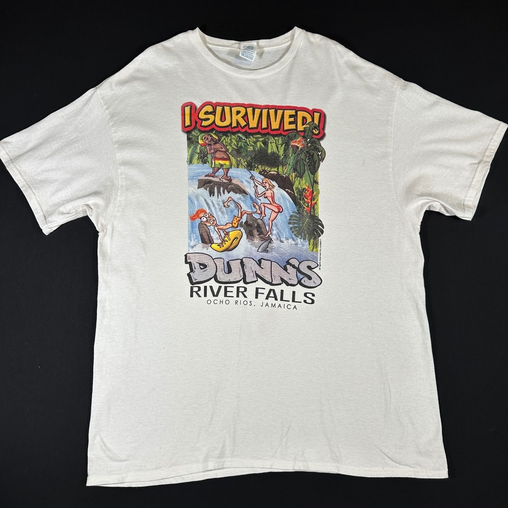 Dunn's River Falls I Survived T Shirt‎ 2XL White Jamaica Souvenir Babe Ocho Rios